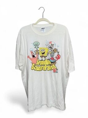 SpongeBob Men’s Vintage White Graphic Cartoon Casual Short Sleeve Shirt Size XXL